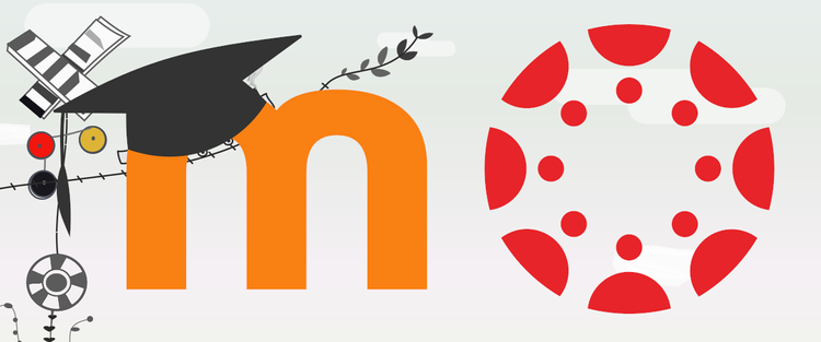 A graphic featuring the logos of Moodle and Canvas