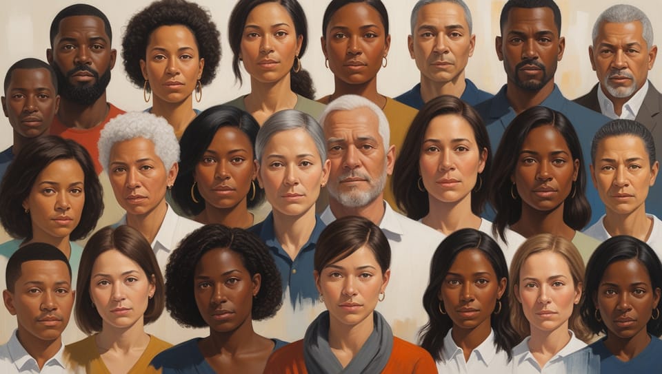 A collage of diverse individuals reflecting resilience and hope, symbolizing the strength and complexity of crime victims.